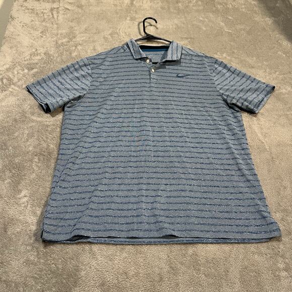 Nike Dry Vapor Stripe Polo Shirt Mens Large Blue Striped Short Sleeve Dri-Fit - Picture 1 of 8